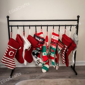 Free Standing Iron Christmas Stocking Holder Stand with 12 Hooks, Xmas Stocking Holder, Stocking Hanger, Mantle Stocking, Christmas Sock
