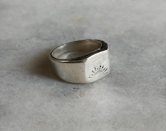 Handmade Sterling Silver Sunrise Signet Ring - Unisex Boho Jewelry