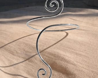 Sterling Silver Spiral Arm Cuff | Adjustable Handmade Jewelry