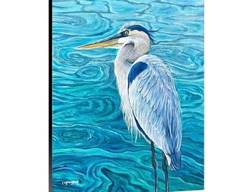 Blue Heron Canvas Print, 16x20 Fine Art Bird Painting