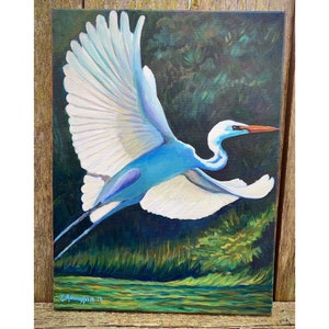 18&quot;x24&quot; giclee on canvas print/Bird painting/Crane/whitebird painting/Bird print/bohemian decor