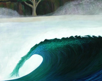 Surf Art/Acrylic Painting/ Indo Green Giclee on Canvas Print/ Wave Painting 12"x 16”