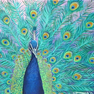 Flamboyant Peacock: Original Acrylic Painting On Stretched Canvas