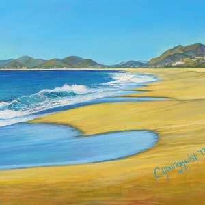 Wave Painting/ Surf Art/ Playa Los Cerritos 11&quot; x 14&quot; Giclee Print on Canvas/
