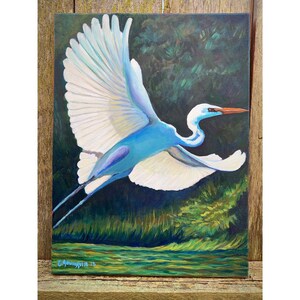 12&quot;x16&quot; Bird print/Giclee on canvas print/Crane painting/Nature painting/Bird painting