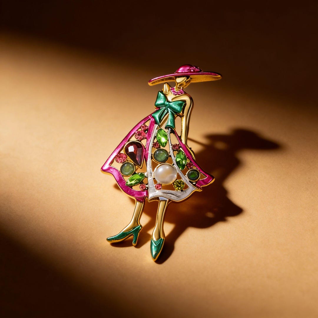 Vintage Style Elegant Lady Brooch, Enamel Fashion Girl Pin With ...