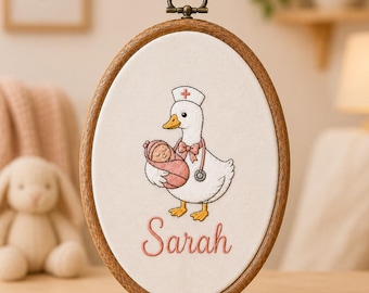 Personalized L&D Nurse Goose Embroidery Hoop, Labor and Delivery Nurse Gift, Baby Nurse Wall Decor, Newborn Nurse Keepsake
