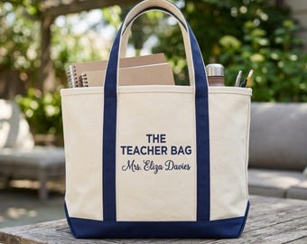 Personalized Teacher Bag Canvas Tote, Custom Name School Supplies Carryall, Back To School Gift, 100 Days Teacher Tote