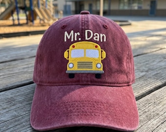 Embroidered Personalized School Bus Driver Hat, Custom Name Bus Driver Gift, School Bus Cap