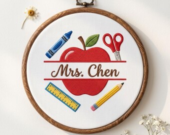 Personalized Primary Teacher Embroidery Hoop, Apple School Supplies Classroom Wall Decor, Back To School Kindergarten Teacher Gift
