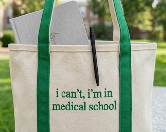 Funny Medical School Tote Bag, Embroidered Med Student Canvas Bag, Clinical Supplies Carryall, Future Doctor Gift