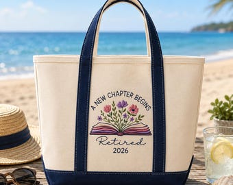 Retired Teacher Tote Bag, Retirement Gift for Teacher, Personalized Retirement Canvas Tote, Floral Retired Est 2026 Bag, New Chapter Gift