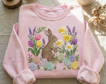 Embroidered Easter Sweater, Retro Vintage 80s, Bunny Lover gifts