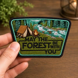 Camping Forest Patch Iron On Patch, Nature Campfire Embroidered Patch, Outdoor Adventure Sew On Patch, Hiking Gift