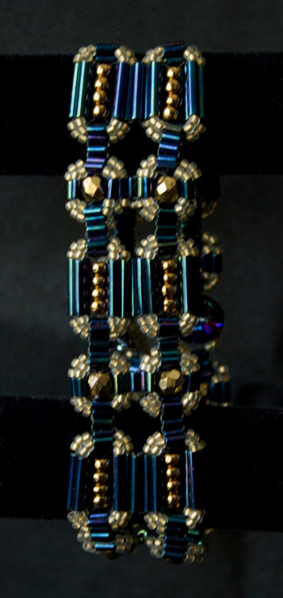 Art Deco Metallic Navy Bugle Bead Bracelet Etsy