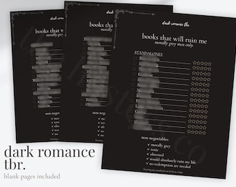 Dark Romance Lese-Tracker zum Ausdrucken - BookTok TBR List, Spicy Romance Log PDF