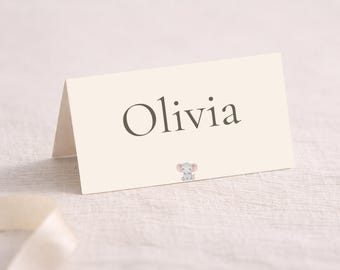 Baby Shower Tent Cards Template, Printable Name Place Cards, Editable Canva, Neutral Elephant Decor