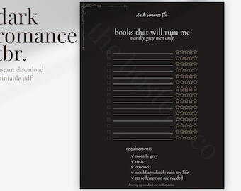 Dark Romance TBR Tracker, Morally Grey Men Reading List (PDF Download)