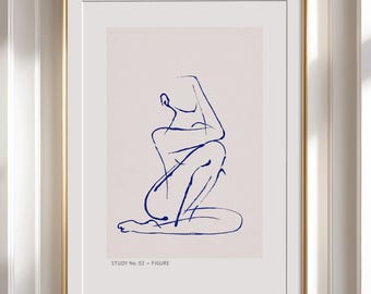 Blaue Linie Kunstfigur Studienplakat, minimalistisches Wohndekor