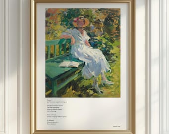 Frau liest Wandkunst, Impressionismus Kunstdruck, Gartenszene Malerei, Anais Nin Zitat Poster