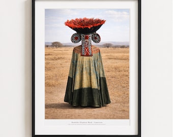 Bamileke Elefanten Maske Kunstdruck, Kamerun Afrikanische Tribal Wanddekoration, Kuosi Gesellschaft Poster, Boho Ethnisches Zuhause Geschenk