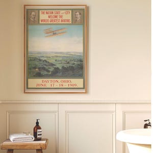 Vintage Aviation Poster, Wright Brothers Art, Early Biplane Print, Dayton Ohio History, Aeroplane Decor, Flight Pioneers, 1909 Event Wall