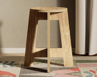 Taburete de madera contrachapada de abedul – Taburete redondo minimalista / Mesa auxiliar moderna o soporte para plantas