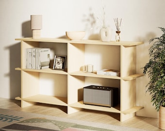 Birch Plywood Bookcase – Wooden Bookshelf Organizer | Modern Low Display Console