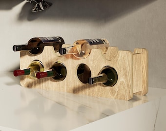 Adega de Madeira – Suporte para Garrafas em Compensado de Bétula | Armazenamento Moderno de Vinhos para Bancada