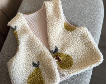 Gilet per bambini con motivo a pera – Gilet Teddy | 6 mesi – 2 anni | Gilet autunnale per neonati | Fatto a mano