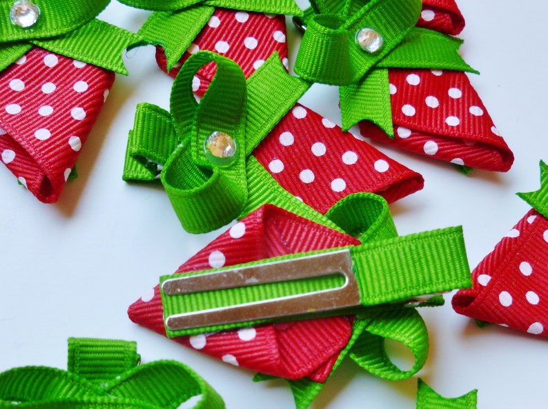 Strawberry ribbon sculpture hair bow clip party favorsred Etsy