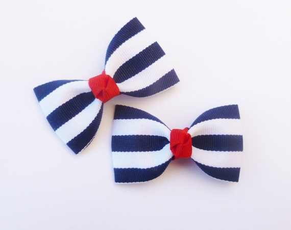 navy blue and white stripe bows nautical sailor hair | Etsy
