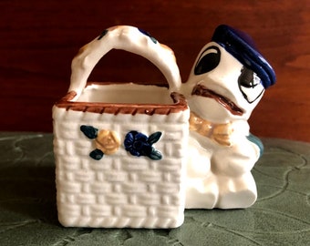 Ceramic Porcelain Duck With Basket Wall Pocket Made In Occupied Japan Kitsch Collectable Child Baby Decor Display