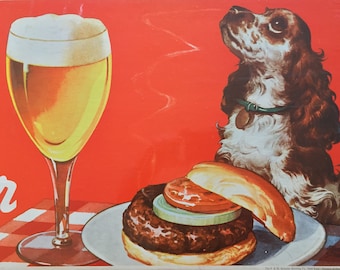 F&M Schaefer Brewing New York Beer Cardboard Display Burger BBQ Breweriana Cocker Spaniel Albert Staehle Advertising Illustration Ephemera