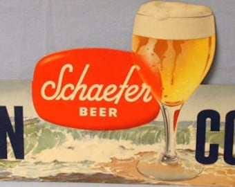 Schaefer Beer Brewery Breweriana Beach Large Cardboard Sign Display Tiki Parrot Head Super Rare Advertising Illustration Art Ephemera