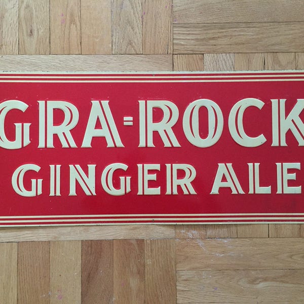 1920's-1930's Gra-Rock Ginger Ale Tin Sign Soda Pop Collectable Advertising Sign Very Rare Connecticut History