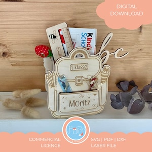 Caja de regalo de madera con forma de mochila escolar, regalo personalizado para la vuelta al cole, regalo en efectivo para el inicio del curso escolar, archivo láser SVG