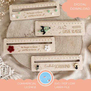 Personalized ruler for first day of school, laser-cut file reading aid SVG, wood acrylic mix, Arte ruler for first graders