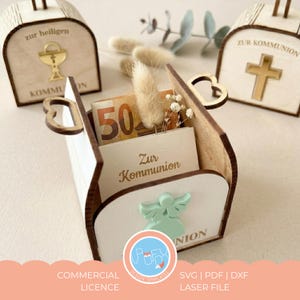 Regalo in denaro per la Prima Comunione, set di 3 confezioni regalo, personalizzabili fai da te, Prima Comunione bambino/bambina, scatola in legno, file SVG per taglio laser