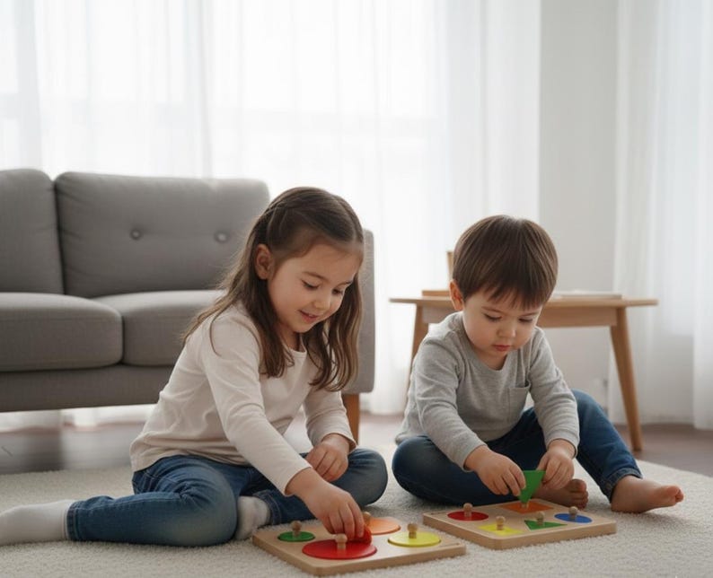 Montessori Shape Puzzle Board Toy, Color Matching & Sorting Game ...