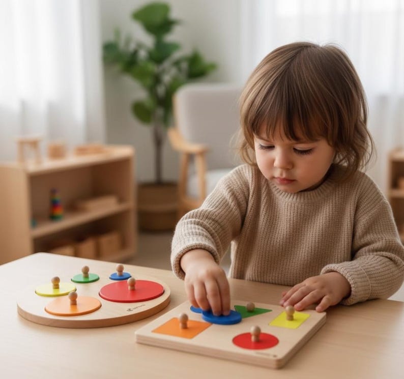 Montessori Shape Puzzle Board Toy, Color Matching & Sorting Game ...