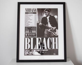 Nirvana - Bleach - Póster del álbum / Póster grunge / Años 90 / Fanart de música alternativa / Impresión hecha por fans / Diseño original