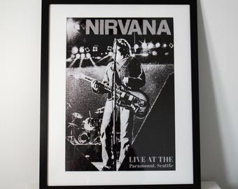 Nirvana: En vivo en el Paramount - Póster de concierto alternativo / Póster grunge / Años 90 / Fanart de música alternativa / Impresión hecha por fans / Diseño original