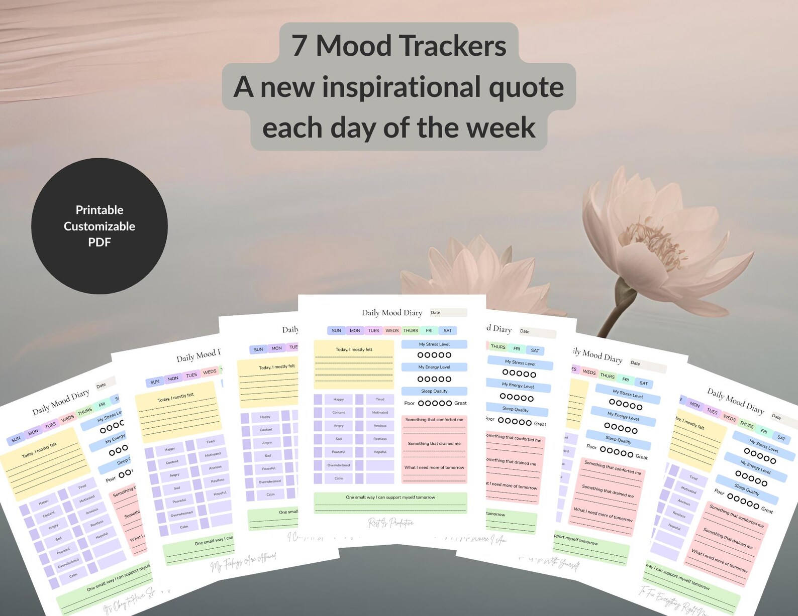 Mood Tracker Printable | Daily Mental Health Log (digital Download) - Etsy