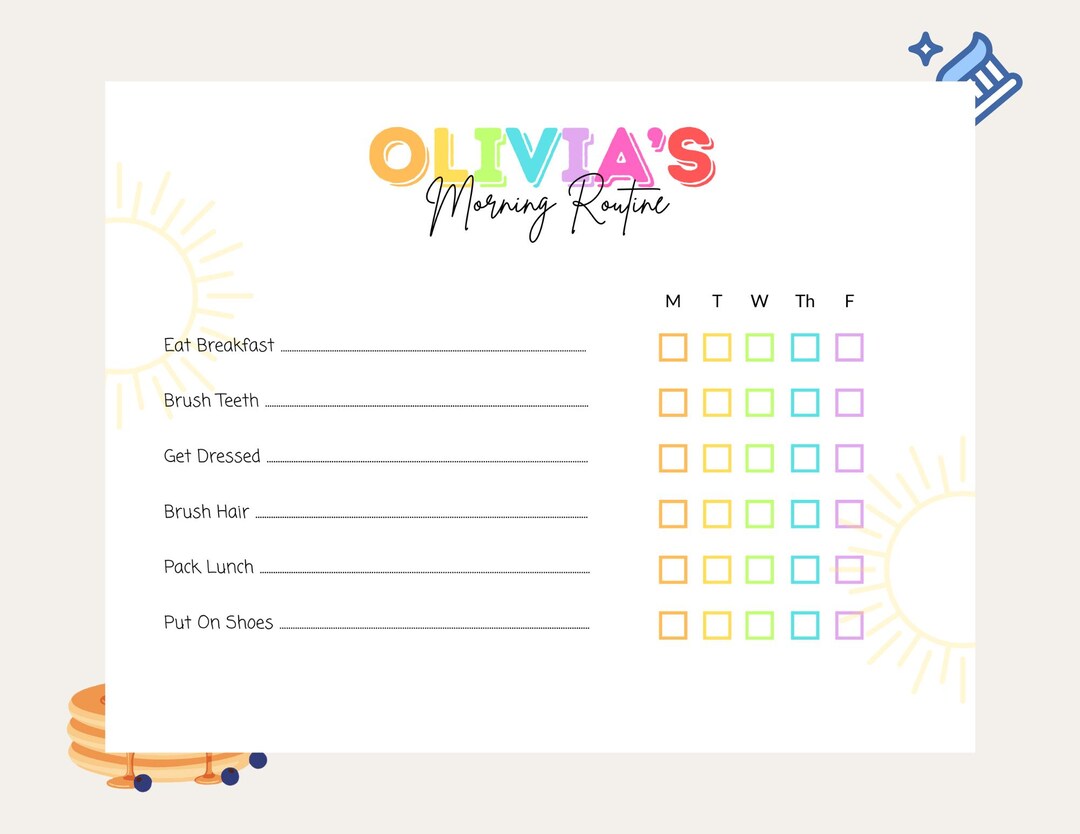 Kids Morning Routine Checklist | Editable Canva Template (digital ...