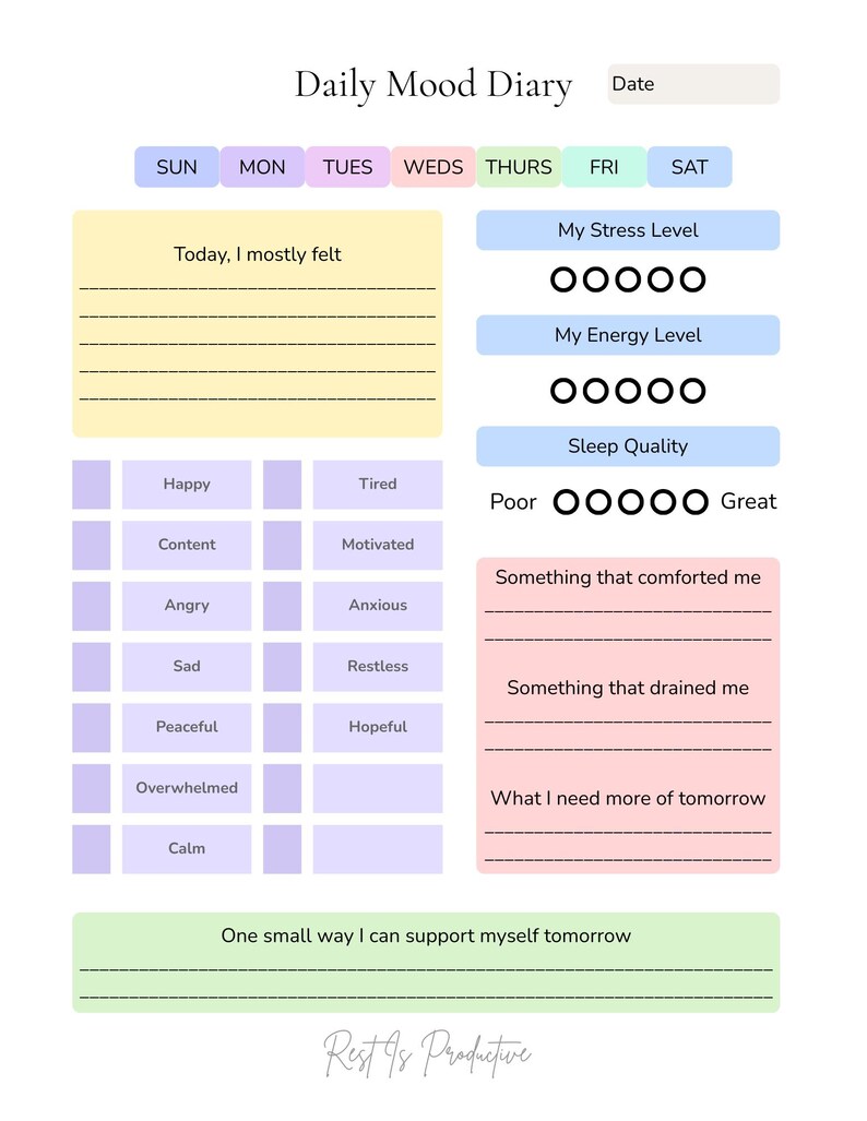 Mood Tracker Printable | Daily Mental Health Log (digital Download) - Etsy
