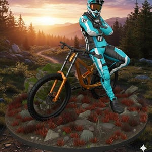 STL File: Rider Figurine - Downhill & DH Mountain Bike - High-Precision 3D Model for Resin Printing - Cycling Diorama with Base image 12
