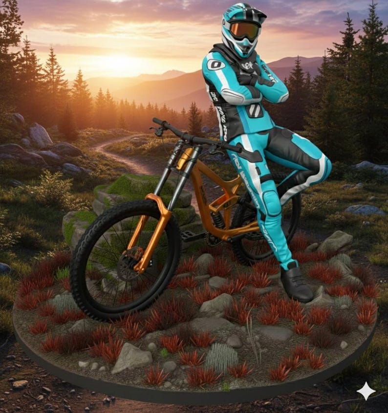 STL File: Rider Figurine - Downhill & DH Mountain Bike - High-Precision 3D Model for Resin Printing - Cycling Diorama with Base image 12