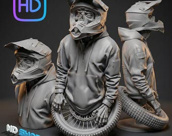 3D Printer STL File - HD Motocross Skeleton Bust - Skull, Motorcycle Helmet, Hoodie and Tire - Gothic Biker Decoration