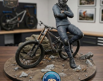 STL File: Rider Figurine - Downhill & DH Mountain Bike - High-Precision 3D Model for Resin Printing - Cycling Diorama with Base